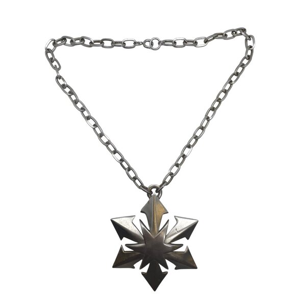 Vintage Trifari Silver-Tone Starburst Atomic Pendant Necklace Bold Statement - Picture 4 of 10